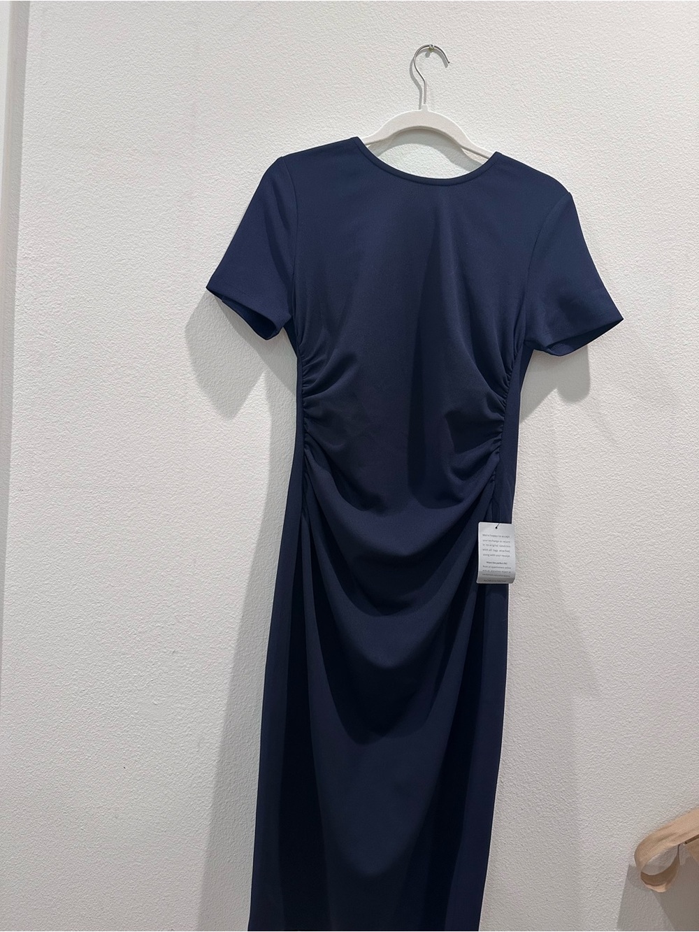Maggy London Navy Ruched Midi Dress